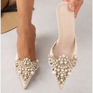 Lulus Elegant Pearl Embellished Cream Mules 8